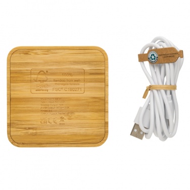 Logo trade promotional giveaway photo of: Bamboo 10W wireless charger with USB